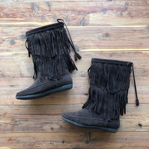 Rampage Dark Brown ‘Cantrell’ Suede Fringe Boots